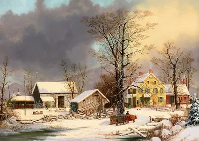 Зима в деревне, холодное утро by Джордж Генри Дурри — digital art print download