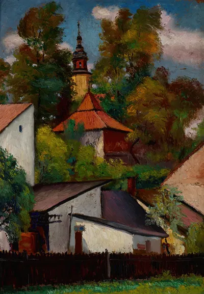 Houses and the Church at the Salwator Hill in Krakow by Henryk Dietrich, 1929 — digital art print download