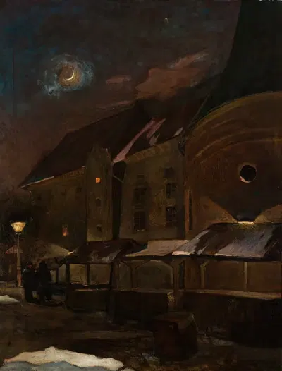 Маленькая рыночная площадь в Кракове ночью by Генрик Щиглиньский, 1903 — digital art print download