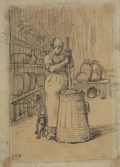 Study for Woman Churning Butter by Жан-Франсуа Миле, 1855 - 1856 — digital art print download