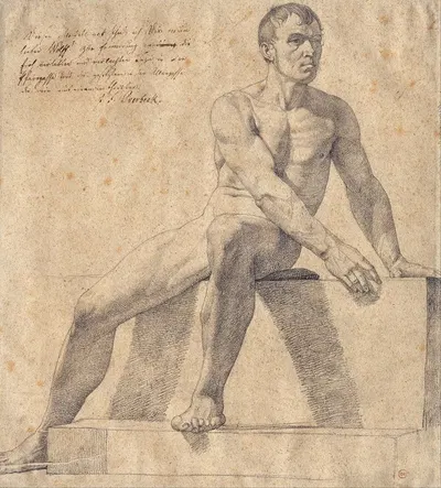 Male Nude Sitting on a Pedestal by Иоганн Фридрих Обербек, 1808 — digital art print download