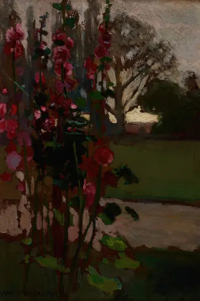 Hollyhocks – Polish Autumn by Jan Stanisławski, 1900 — digital art print download