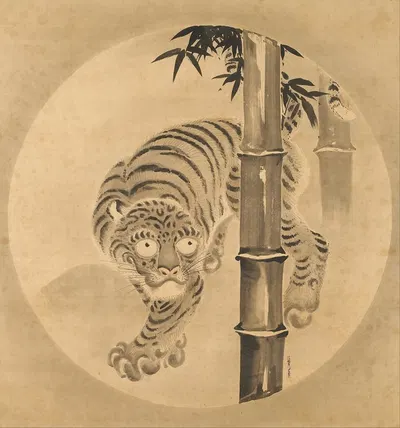 Tiger Emerging from Bamboo by Канō Цунэнобу, 1704-1713 — digital art print download