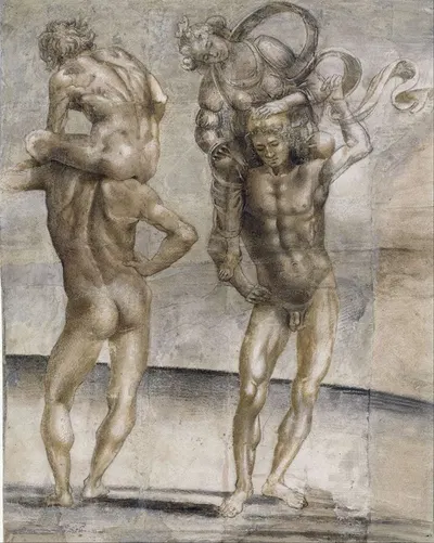 Two nude youths carrying a young woman and a young man by Luca Signorelli, 1490 - 1495 — digital art print download