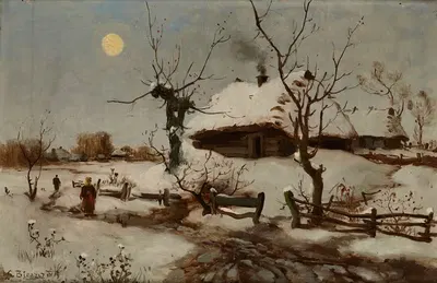 Коттеджи в снегу by Северин Бещад, 1890 — digital art print download