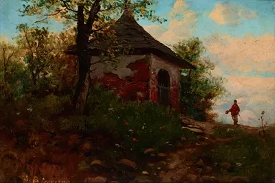 Landscape with a Wayside Shrine by Seweryn Bieszczad, 1880 — digital art print download