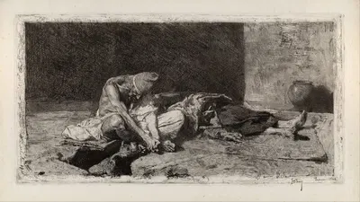 Arab Watching Over the Body of a Friend by Мариано Фортунь Марсаль, 1866 — digital art print download