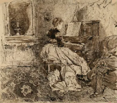 Cecilia de Madrazo Playing the Piano by Мариано Фортунь Марсаль, 1869 — digital art print download