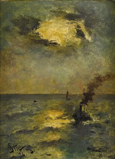 Корабли, солнце пробивается сквозь облака by Альфред Джордж Стивенс, 1896 — digital art print download