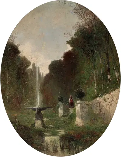 Романтический пейзаж с фонтаном by Эжен Дешай, 1873 — digital art print download