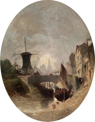 Романтический пейзаж с ветряной мельницей by Эжен Дешай, 1873 — digital art print download