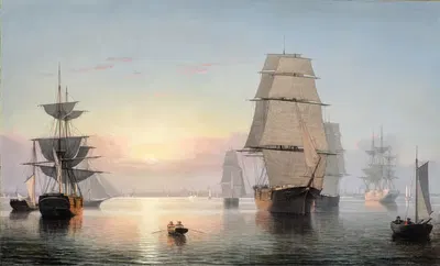 Гавань Бостона, закат by Фиц Генри Лейн, 1850-1855 — digital art print download