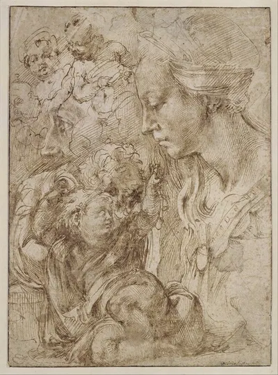 Studies for a Holy Family by Michelangelo, 1505 — digital art print download