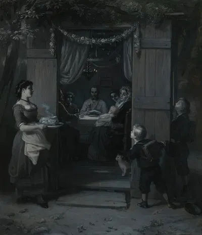 Sukkot (Feast of Tabernacles) by Мориц Даниэль Оппенгейм, 1867 — digital art print download
