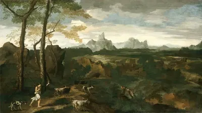 Landscape with a Herdsman and Goats by Gaspard Dughet, c. 1635 — digital art print download