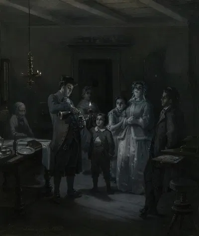 The Conclusion of the Sabbath (Sabbath-Ausgang) by Мориц Даниэль Оппенгейм, 1866 — digital art print download