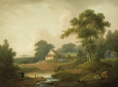 Пейзаж с рыбаком и стирательницей by Джон Рэтбоу, 1790-1800 — digital art print download