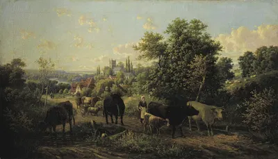 Landscape with Cattle by Josef Wenglein — digital art print download