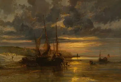 Beached Fishing Boats by Jules-Achille Noël, 1815-1881 — digital art print download
