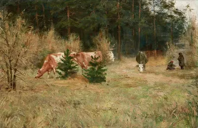 Коровы у леса by Мария Хмеловская, 1900 — digital art print download