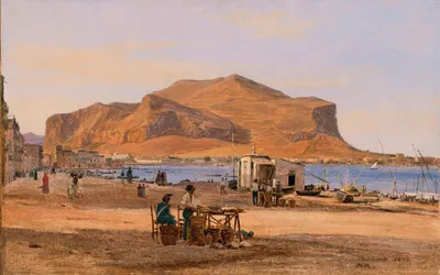 Palermo Harbor with a View of Monte Pellegrino by Martinus Rørbye, 1840 — digital art print download