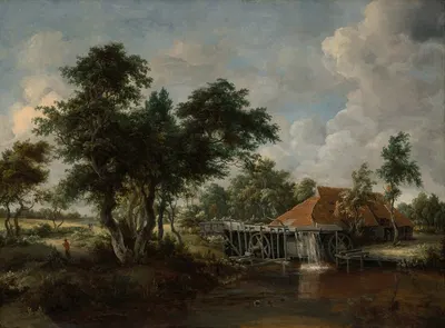 The Watermill with the Great Red Roof by Meindert Hobbema — digital art print download