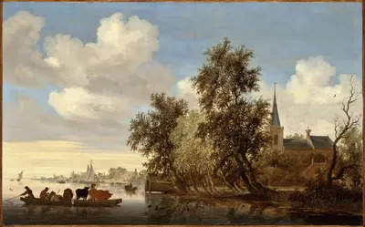 Речной пейзаж с паромной переправой by Саломон ван Руйсдал, 1650 — digital art print download