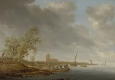 Речной пейзаж с видом на Наарден by Саломон ван Руйсдал, 1642 — digital art print download