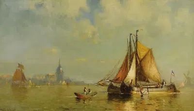 В гавани Дордрехта, Голландия by Уолтер Франклин Лансил, 1900 — digital art print download