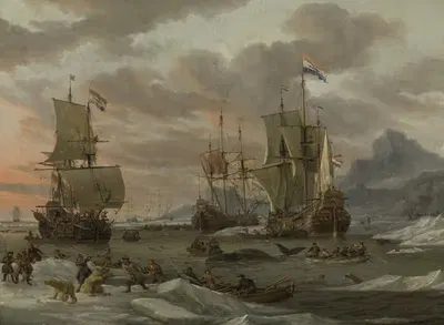 Охота на китов в Арктическом океане by Абрахам Сток, 1654 - 1708 — digital art print download