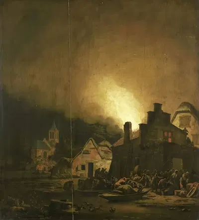 Огонь ночью в деревне by Адам Колония, 1650 - 1685 — digital art print download