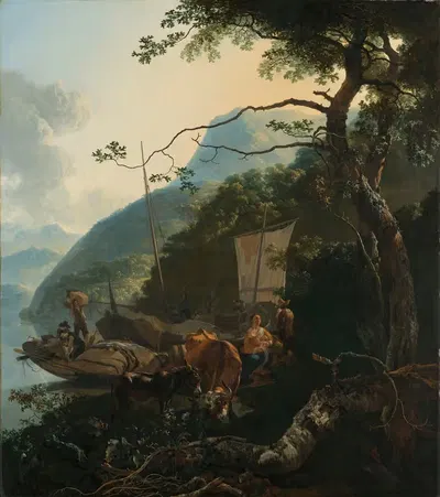 Лодочники, пришвартованные на берегу итальянского озера by Адам Пинакер, 1650 - 1670 — digital art print download