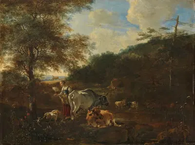 Пейзаж с скотом by Адам Пинакер, 1649 - 1653 — digital art print download