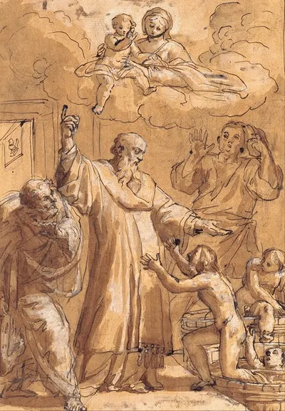 Saint Nicholas of Bari Awakens Three Children by Pietro Antonio de' Pietri, 1705 — digital art print download
