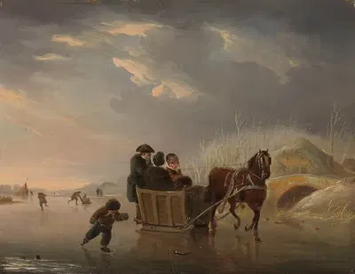 Зимняя сцена (лошадь-санки на льду) by Андрис Вермеулен, 1790 - 1814 — digital art print download