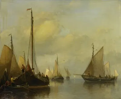 Fishing Boats on calm Water by Antonie Waldorp, 1840 - 1850 — digital art print download
