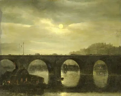 One of the Bridges over the Seine, Paris, in the Moonlight by Antonie Waldorp, 1835 — digital art print download