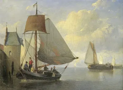 Riviergezicht met een waltoren geïnspireerd op de Camperveerse toren te Veere by Antonie Waldorp, 1855 — digital art print…