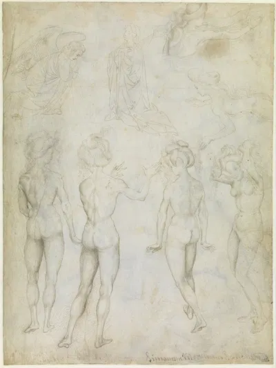 Four Studies of a Female Nude, an Annunciation and Two Studies of a Woman Swimming by Pisanello — digital art print download