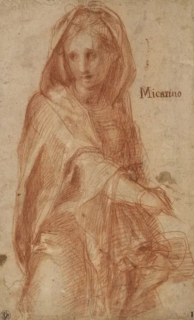 Female figure with covered head (study for a figure in the fresco of the Visitation in Santissima Annunziata) by Понтормо…