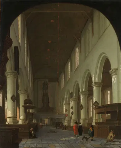 Интерьер Oude Kerk в Делфте от хора к порталу by Корнелис де Ман, 1660 - 1690 — digital art print download