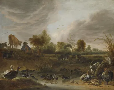 Landscape with animals by Cornelis Saftleven, 1652 — digital art print download