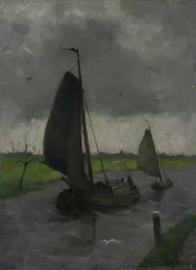 Водоток с парусными баржами by Эдуард Карсен, 1885 - 1912 — digital art print download
