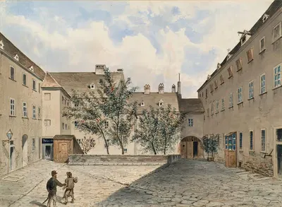 Das ehemalige Carmeliter-Nonnenkloster und spätere Polizei-Gefangenenhaus in der Sterngasse in Wien by Emil Hütter, 1882 —…