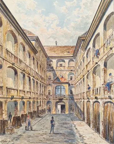 Первый двор казармы Зальцгрис в Вене by Эмиль Хюттер, 1880 — digital art print download