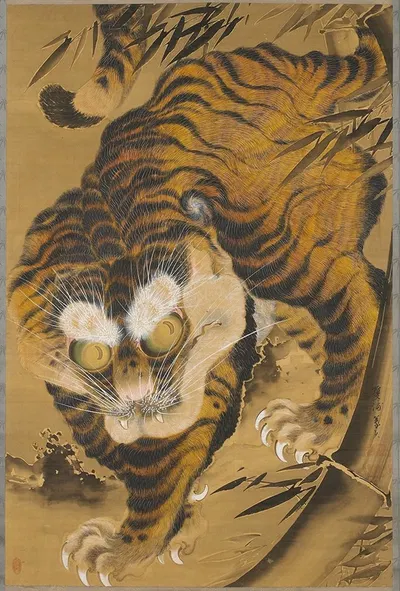 Tiger Emerging from Bamboo by Katayama Yōkoku — digital art print download