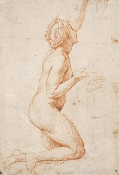 A Kneeling Nude Woman with her Left Arm Raised by Raphael, 1518 — digital art print download