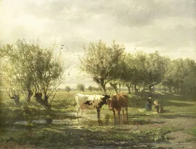 Коровы у пруда by Жерар Билдерс, 1860 - 1865 — digital art print download
