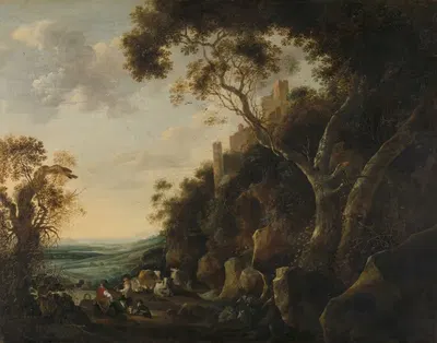 Пейзаж с пастухами by Гейсберт Гиллис. де Хондекотер, 1652 — digital art print download
