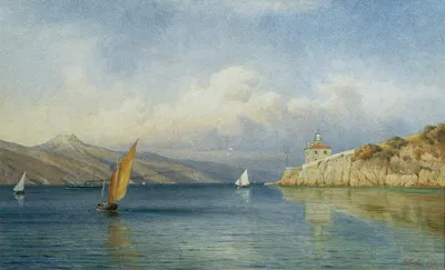 Das Leuchtfeuer von Prestenizza auf der Insel Cherso by Gottfried Seelos, 1886 — digital art print download